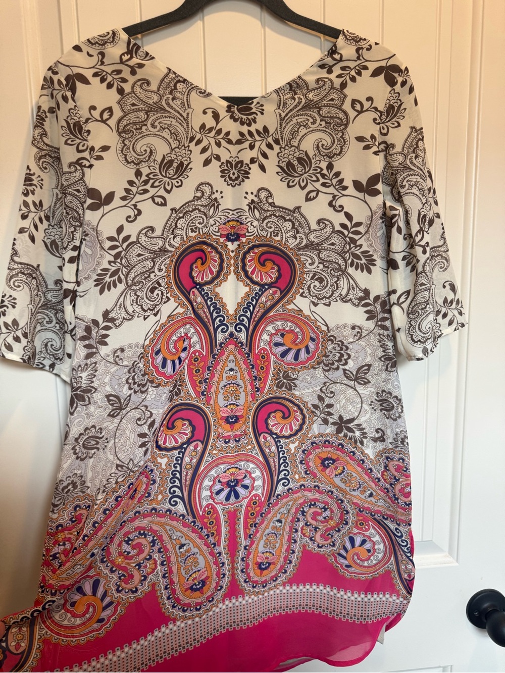 Wrangler Paisley Scoop-Neck Tunic in Cream, Pink and Navy Accents